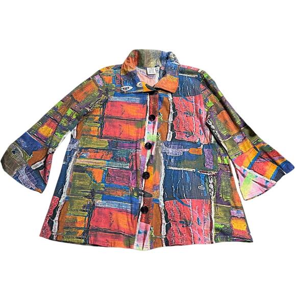 Parsley & Sage Button Up Shirt Collar Stretch Graphic Art-to-Wear Womens Large - Picture 1 of 7